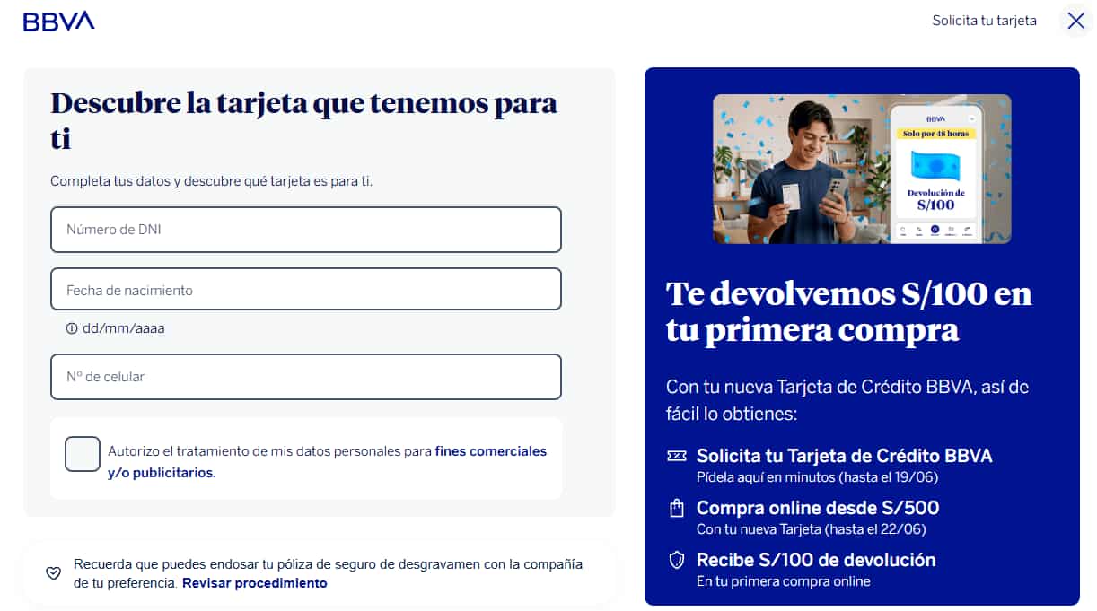 BBVA lanza promoción de S/100 de devolución en tu primera compra online con una nueva Tarjeta de Crédito